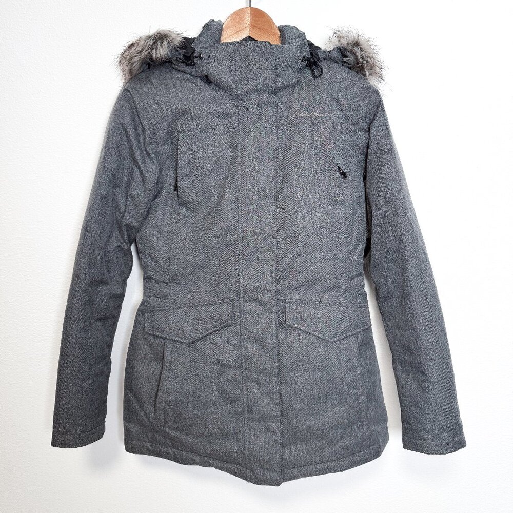 Eddie Bauer Weather Edge 650 Down Gray Hooded Parka Coat Women's Size XS